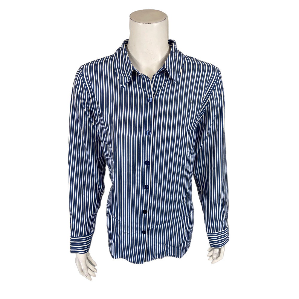 Joan Rivers Long Sleeve Silky Blouse w/ Criss-Cross Back Dusty Blue X-Large Size